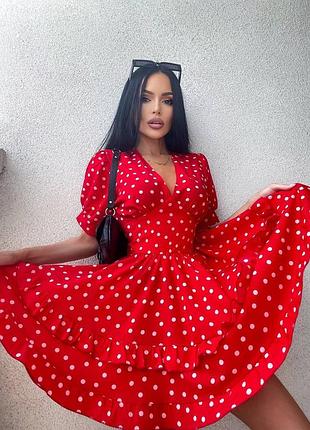 Жіноча сукня в горох з пишною спідницею