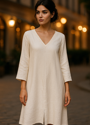 Шикарное дизайнерское платье из итальянского льна, ручная вышивка, оверсайз, трапеция, туника