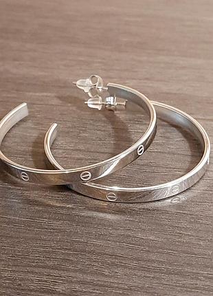 Серьги под серебро, серьги-кольца, медсталь, позолота, родий