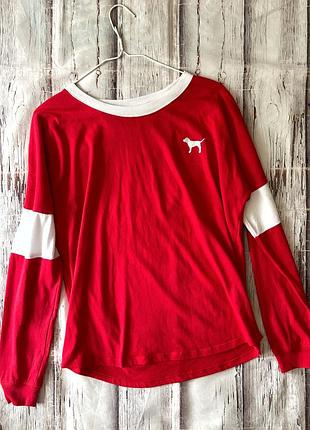 Лонгслів собака victoria’s secret pink , s-m, червоний