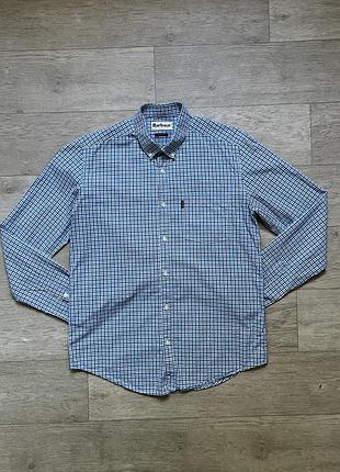 Сорочка довгий рукав унісекс barbour shirt s-m синя бавовна