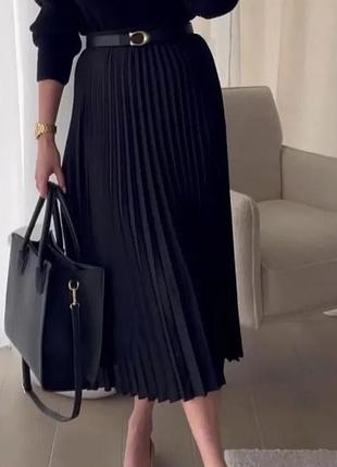 Черная плиссирированная юбка миди, shine p.l,новая