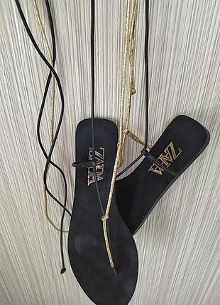 Босоножки стильные базовые на завязках черные zara 40 р-р