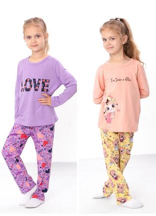 Бавовняна піжама для дівчат, гарна піжама з котиками, бузкова піжама легка, домашній комплект для дівчат, хлопковая пижама с котиком