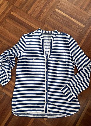 Нова льняна 55% льон сорочка у смужку zara xs 34 іспанія 🇪🇸