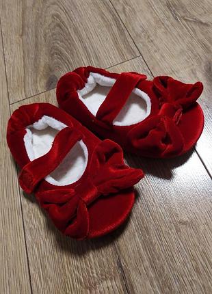 Детские тапки на липучке next, с бантиком, красные