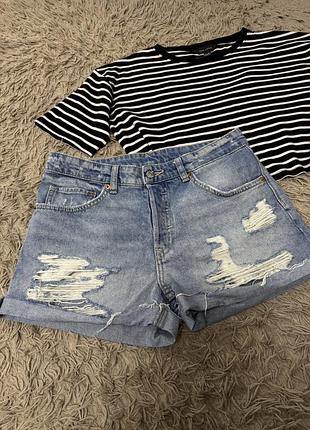 Шорти блакитні джинсові рвані шорти h&m 36