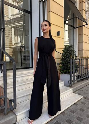 Женский брючный льняной комбинезон на замке молнии с поясом, летний комбез