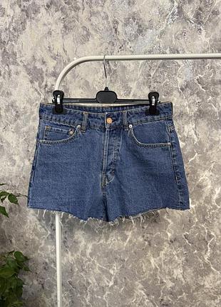 Шорти сині джинсові нові шорти з необробленим низом h&m 38
