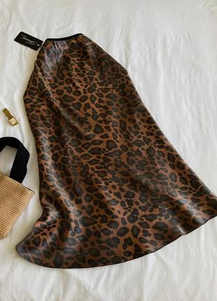 Женская юбка миди в леопардовый принт из шелка кристалл
