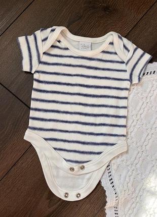 Боді короткий рукав в полоску смугастий полосатий білий синій для хлопчика 0-1 міс