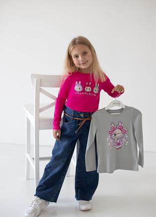 Комплект футболок с длинным рукавом с принтом лабуба, labubu джемпер лонгслив, батник трендовый