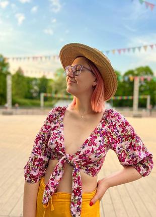 Топ блуза с льном в ветровый принт amisu