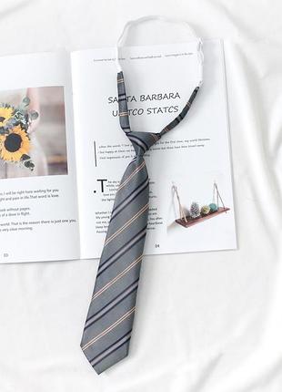 Сіра краватка 9252 на резинці діагональна смужка сірий галстук 32 см унісекс підлітковий
