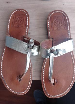 Шлепанцы, цвет античное золото, кожа разм,37