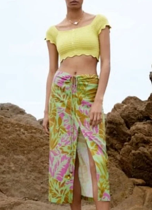 Лляна спідниця з розрізом zara