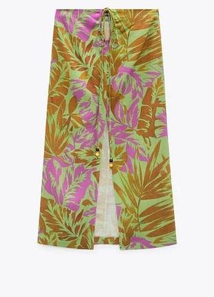 Льняная юбка с разрезом zara