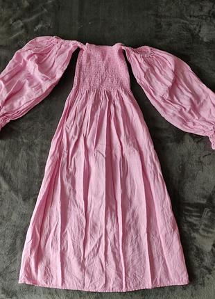 Летнее платье с объемными рукавами лён