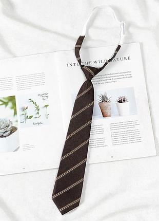 Коричнева краватка 9257 смугаста в діагональну лінію 32 см шкільна підліткова унісекс