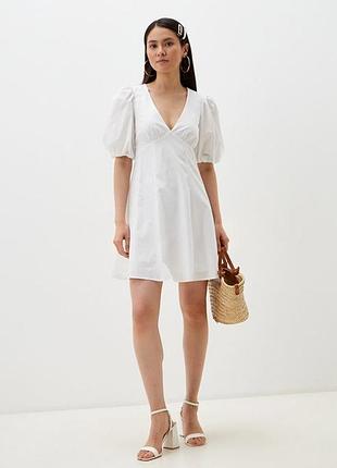Белоснежное хлопковое платье мини легкое с v-образным вырезом primark 10/38/m