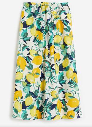 Спідниця лимонний принт hm трапеція бавовна 100 з карманами на шнурівці пояс котонова