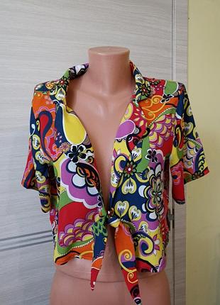 Рубашка zara, размер l, производства марокко, натуральная ткань,вискоза, трендовый яркий принт