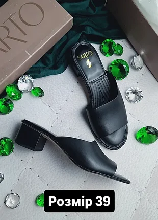 Franco sarto оригінал чорні шкіряні босоніжки сабо на підборах