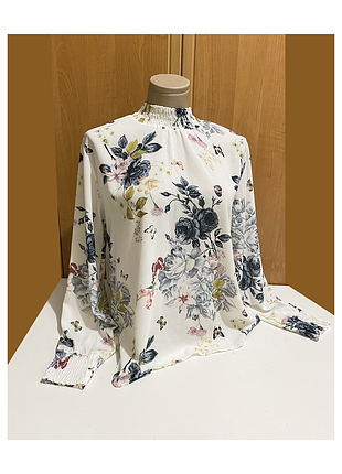 M-l свободная белая блузка с горловиной блуза с длинным рукавом цветочный принт