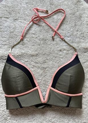 Верх від купальника ліф хакі з декольте завʼязками на шиї