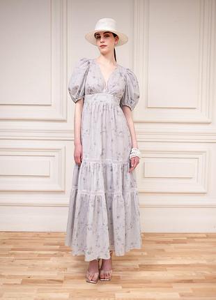 Длинное хлопковое платье с пышным рукавом монс