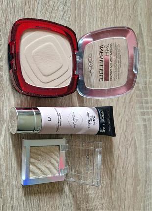 Косметика l'oreal, база/праймер,тональный крем, тени,пудра