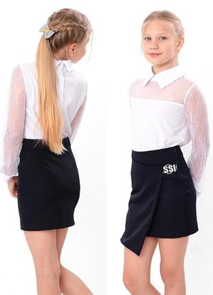 Юбка школьная с запахом для девушек подростков, школьная черная юбка