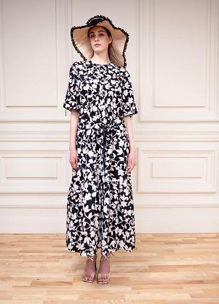 Романтичное хлопковое платье свободного кроя в черно-белом цвете либи