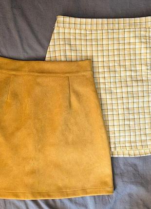 Мини юбка трапеция, желтая