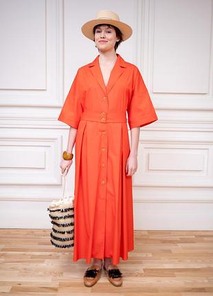 Хлопковое приталенное платье в стиле сафари красного цвета винсент