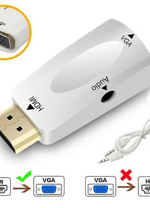 Конвертер переходник адаптер hdmi to vga + jack audio 3.5мм white