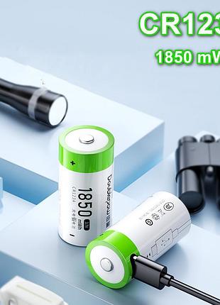 Батарейка акумуляторна doublepow li-lon 16340 cr123a 1850 mwh з зарядкою type-c