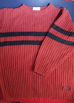 Свитер детский темно - красный с черными полосками линиями для ребенка в полоску