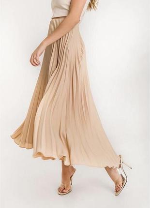 🌟дизайнерська оригінальна ефектна плісована бежева нюдова спідниця в підлогу пліссе * нюанс