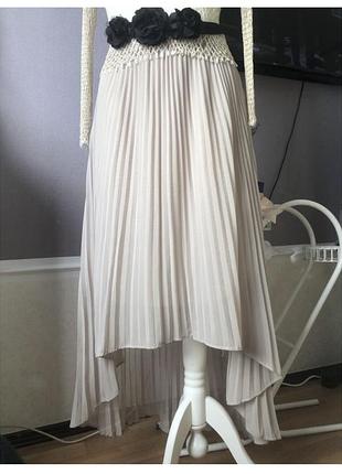 🌟дизайнерська оригінальна ефектна плісована бежева нюдова спідниця в підлогу пліссе * нюанс