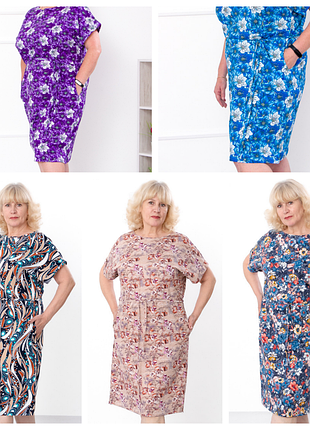 Легкое свободное женское платье, летнее платье батал, женское хлопковое платье батал