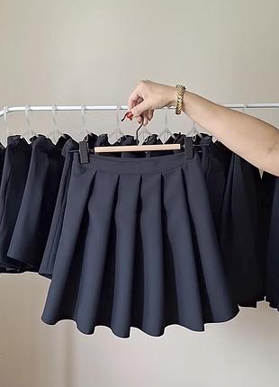 Детская юбка школьная со складками. темно-синяя. школьная форма. размер 146