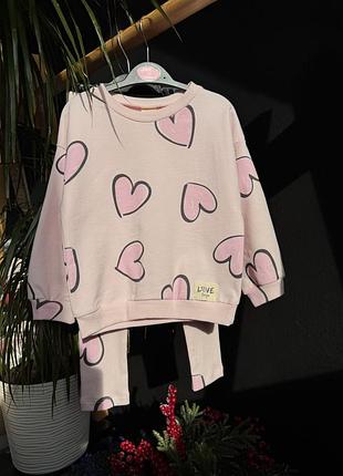 Комплект лосини рубчик та кофта двонитка петелька серце