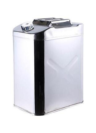 Каністра merlion ml201-35l, нержавіюча сталь + гнучка лійка, 35л, 370х260х480мм, 3.05 кг, silver