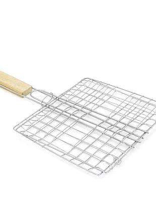 Решiтка для гриля, 23х22,5 см, дерев'яна ручка 21 см, нержавіюча сталь