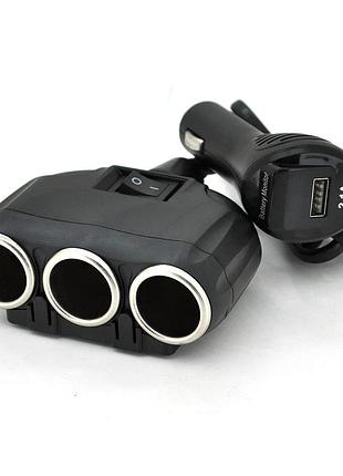 Азп розгалужувач + вольтметр olesson 1634, 12v-3 * 12v + usb, black, blister