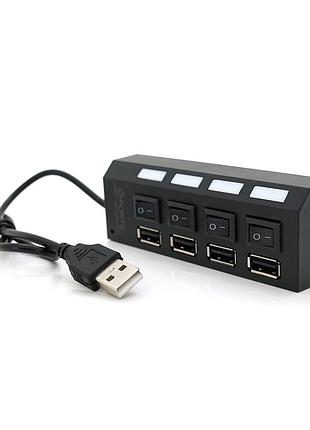Хаб usb 2.0 4 порти з перемикачами на кожен порт, black, 480mbts high speed, підтримка до 0,5тв, живлення від