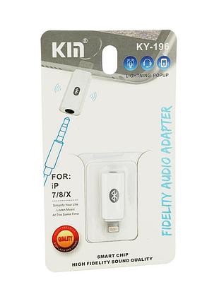Перехідник kin ky-196 lighting(m) => jack 3.5mm(f)+bluetooth, white, box