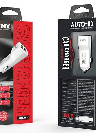 Набір 2 в 1 азу with micro-usb cable dc12-24v my-30, 2 x usb, 5v / 12w, output: 5v / 2.4a, white, blister- box