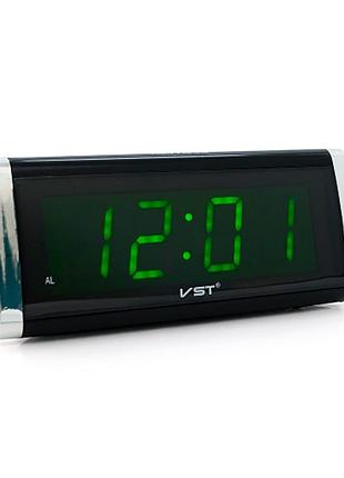 Електронний годинник vst-730, будильник, живлення від кабелю 220v, light green light
